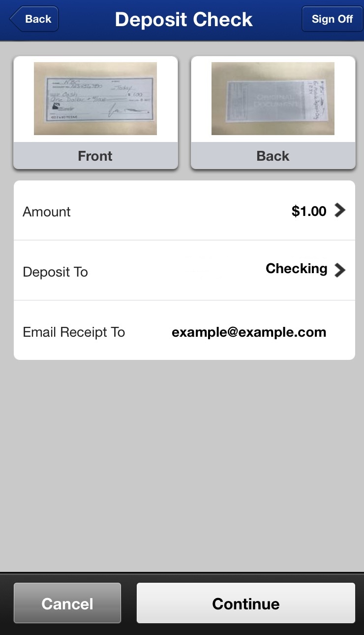 Remote Deposit Capture Screen 1